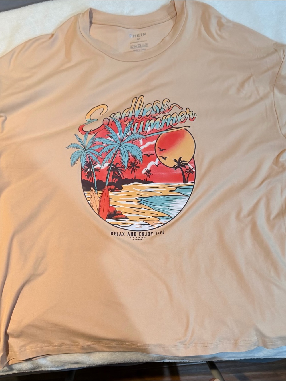SHEIN Peach Graphic 'Endless Summer' Short Sleeve Tee